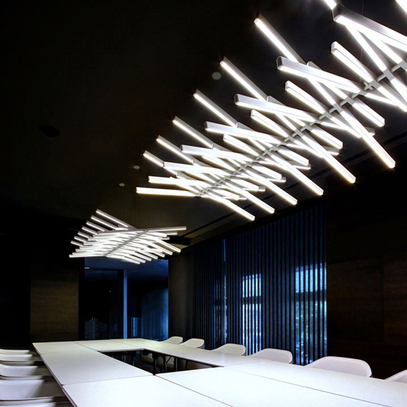 Interior Design Meeting Room - โคมไฟระย้าทรงก้างปลา สไตล์นอร์ดิก ไฟ LED รูปทรงสี่เหลี่ยมผืนผ้า เหมาะสำหรับร้านอาหาร