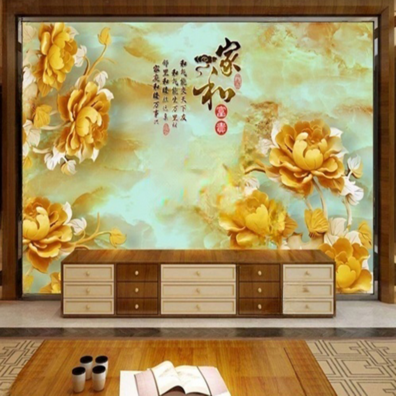 Interior Design With Wallpaper - สไตล์จีนใหม่ที่กําหนดเองภาพจิตรกรรมฝาผนังวอลล์เปเปอร์ออกแบบดอกไม้ปูผนังสําหรับห้องนั่งเล่น Study Home Decor ภายในพื้นหลัง