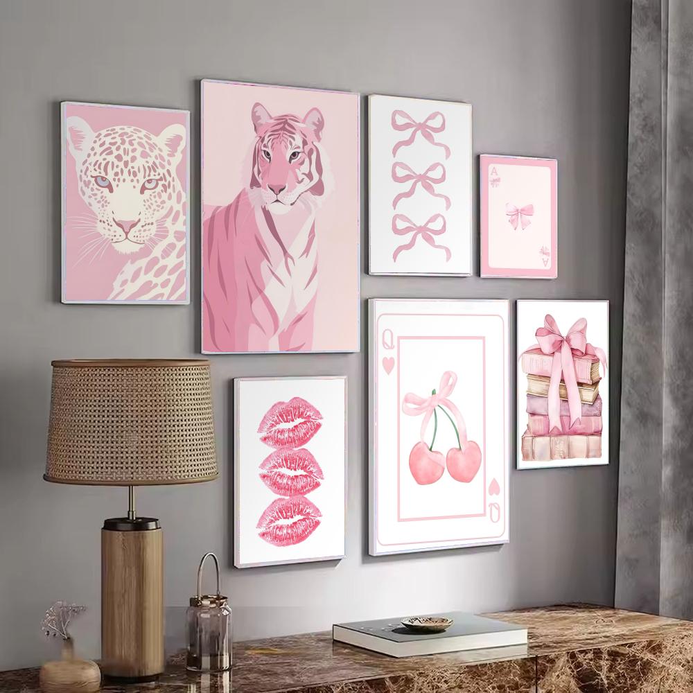 Interior Design With Wallpaper - โปสเตอร์ตกแต่งลายสีชมพู สติ๊กเกอร์ติดผนังแบบมินิมอล ใช้งานง่าย พร้อมดีไซน์สวยงามเรียบง่ายสำหรับการตกแต่งภายในบ้านอย่างมีสไตล์