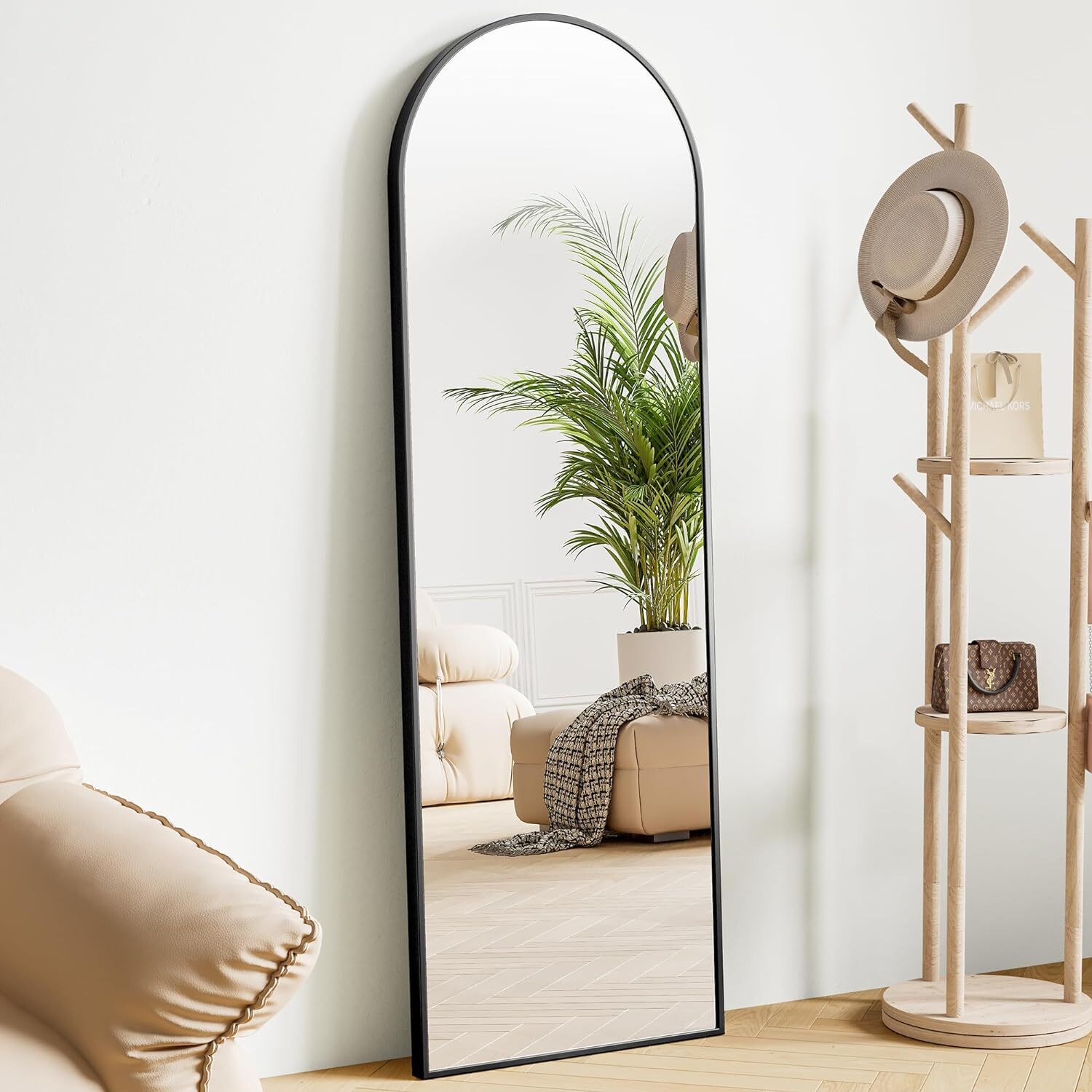 Arch Mirror Leaning - กระจกเงาเต็มตัวทรงโค้งขนาด 59 นิ้ว แบบตั้งพื้น/แขวน/วางพิงผนัง กรอบโลหะผสม