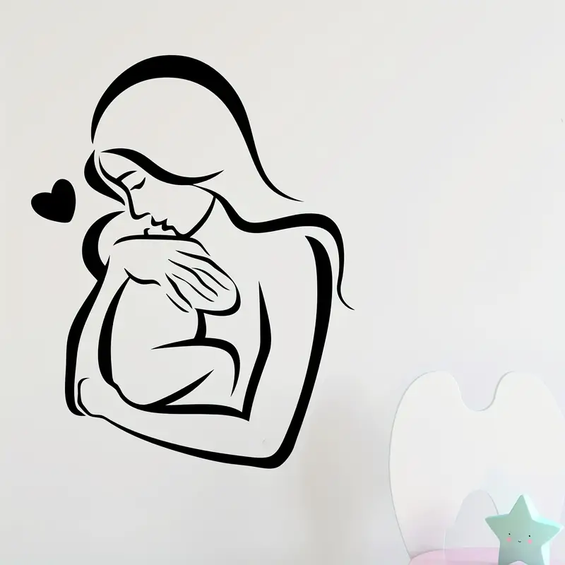 Interior Design With Wallpaper - สติ๊กเกอร์ติดผนังรูปหัวใจสำหรับแม่และลูก สติ๊กเกอร์ตกแต่งภายในห้องนอน ห้องนั่งเล่น ดีไซน์ภาพจิตรกรรมฝาผนัง