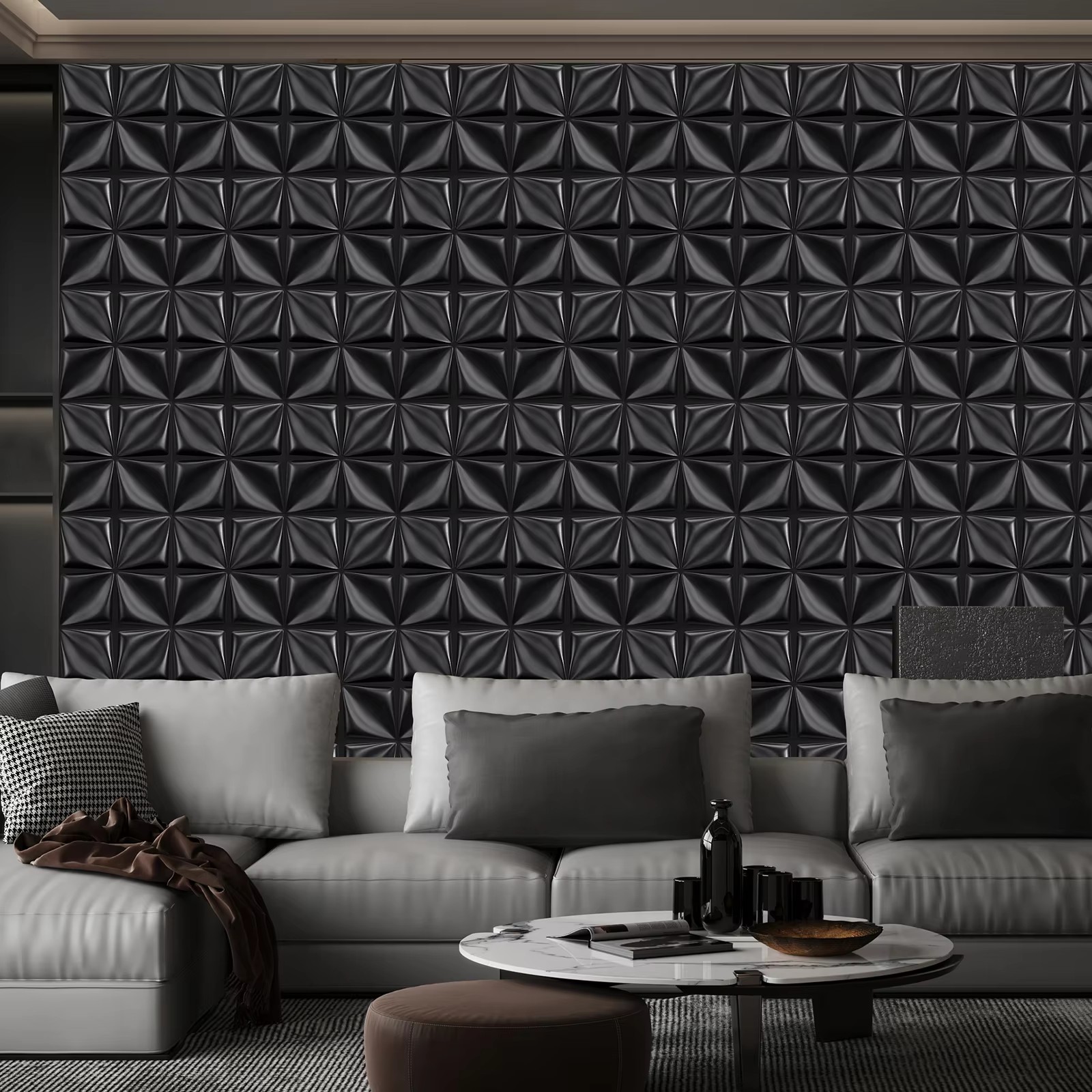 Interior Design With Wallpaper - แผ่นผนัง 3 มิติ PVC ลายดอกไม้ 1/12/20/30
