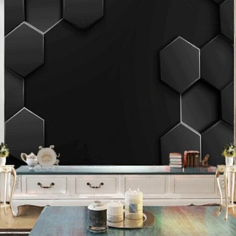 Interior Design With Wallpaper - วอลเปเปอร์ติดผนังลายเรขาคณิตสีดำทันสมัย สำหรับตกแต่งผนังห้องนั่งเล่น ห้องนอน และตกแต่งภายในบ้าน