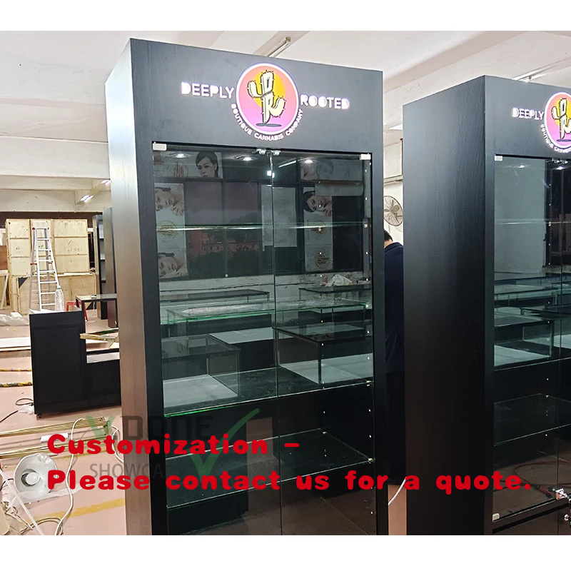 Interior Design Retail - ตู้โชว์เครื่องประดับกระจกนิรภัยสีดำสุดหรู ออกแบบตกแต่งภายในร้านค้าปลีก ตู้ติดผนังและเคาน์เตอร์สำหรับเครื่องประดับแบบกำหนดเอง