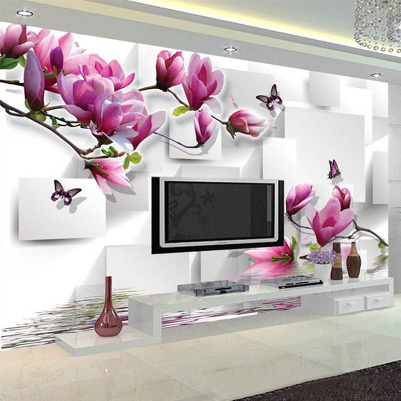 Interior Design With Wallpaper - แฟชั่นภายในออกแบบวอลล์เปเปอร์ 3D สเตอริโอสแควร์ Orchid สะท้อนความงามภาพจิตรกรรมฝาผนังห้องนั่งเล่นฉากหลังทีวีวอลล์เปเปอร์