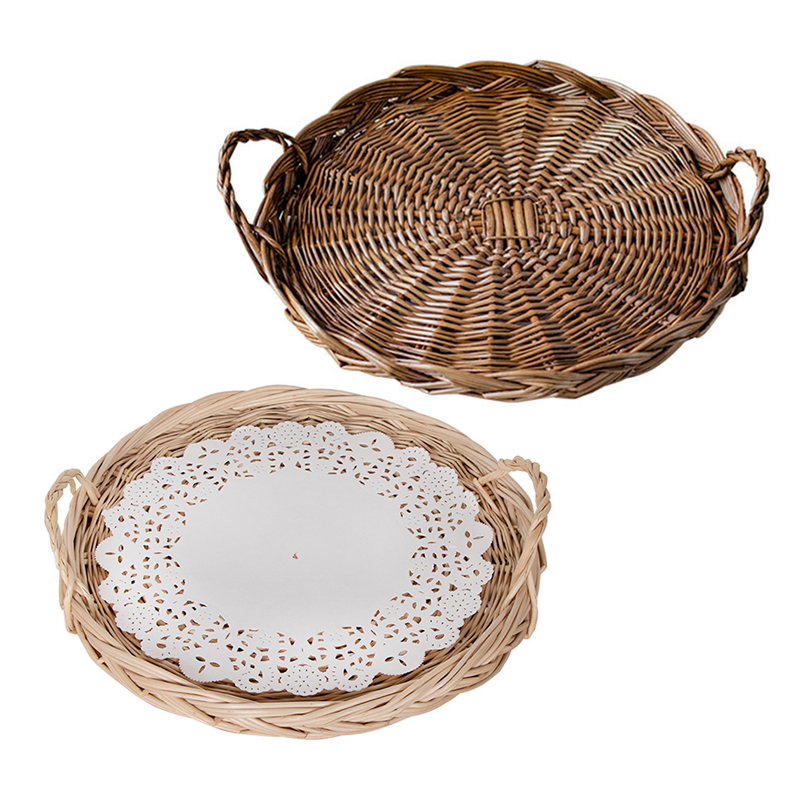 Rattan Tray Handle - ตะกร้าหวายสานด้วยมือสำหรับใส่อาหารตะกร้าหวายสานด้วยมือสำหรับใส่ขนมปังผลไม้