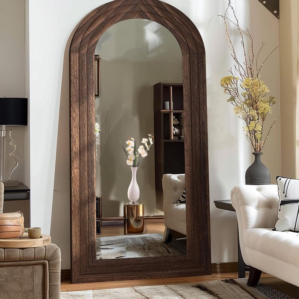 Arch Mirror Leaning - กระจกเงาทรงโค้งเต็มตัวพร้อมกรอบไม้เนื้อแข็ง | กระจกติดผนังแบบมีขาตั้ง ขนาด 71x32 ซม.