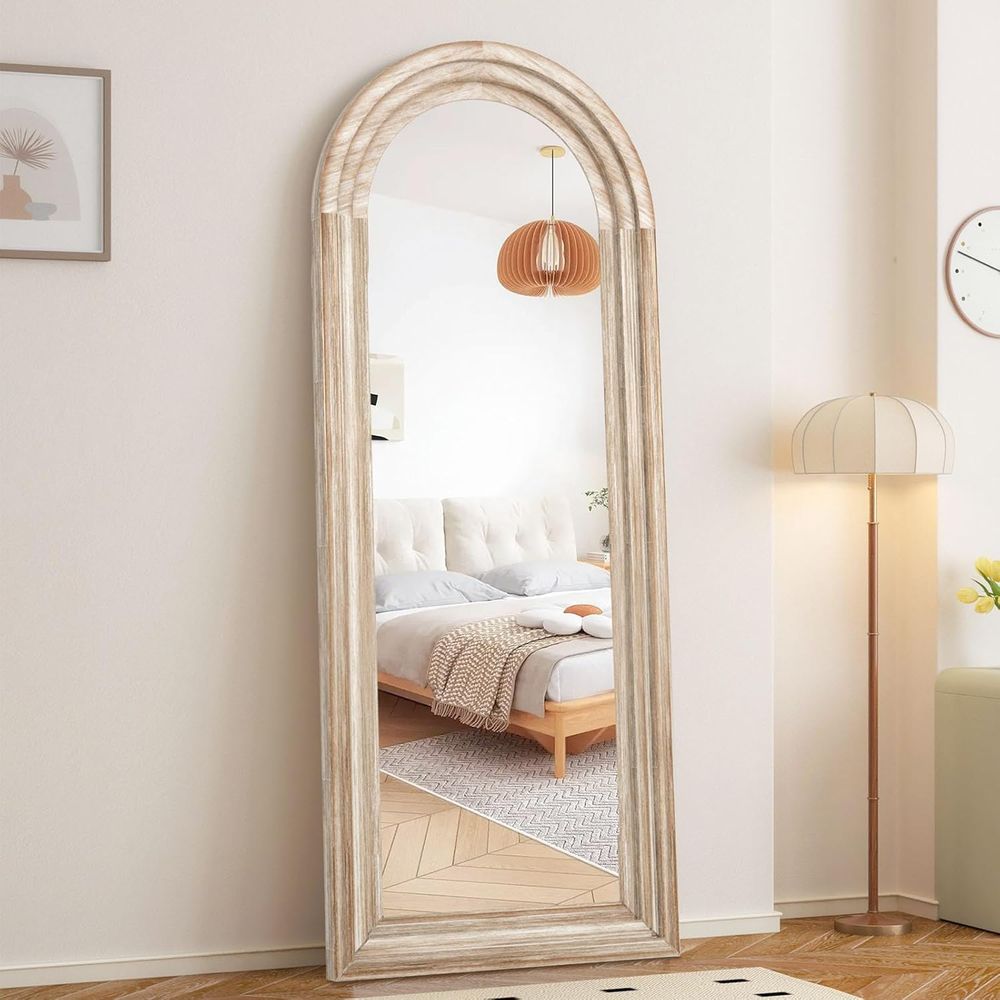 Arch Mirror Leaning - กระจกโค้งทรงยาวพร้อมกรอบไม้เนื้อแข็ง ขนาด 65x24 นิ้ว กระจกติดผนังแบบตั้งพื้น กระจกแขวน