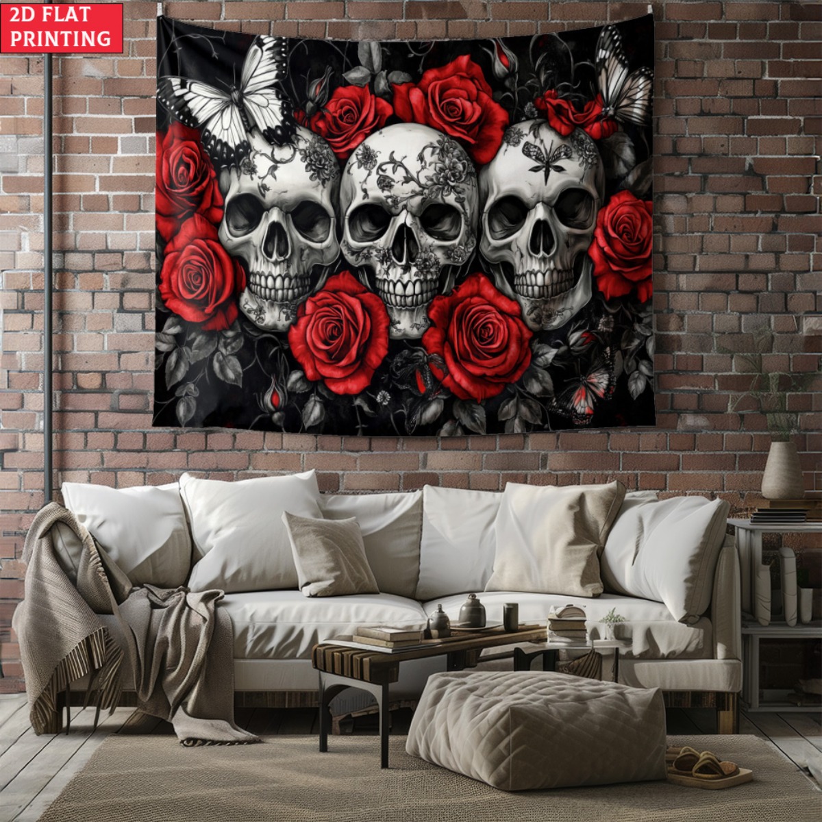 ผ้าแขวนผนังลายหัวกะโหลกและดอกก - Interior Design Home Decor บทวิจารณ์และราคา