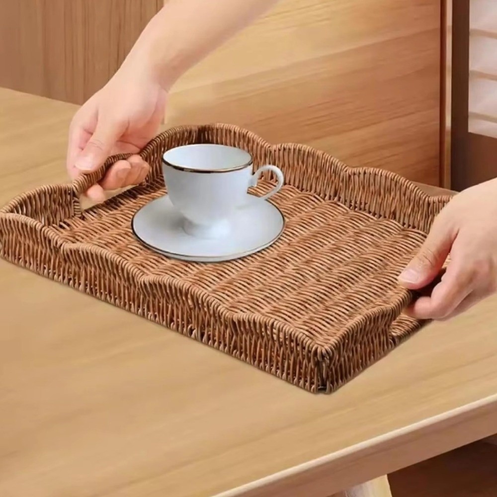 ถาดเก็บของสานลายหวายเทียม ความ - Rattan Tray Handle บทวิจารณ์และราคา