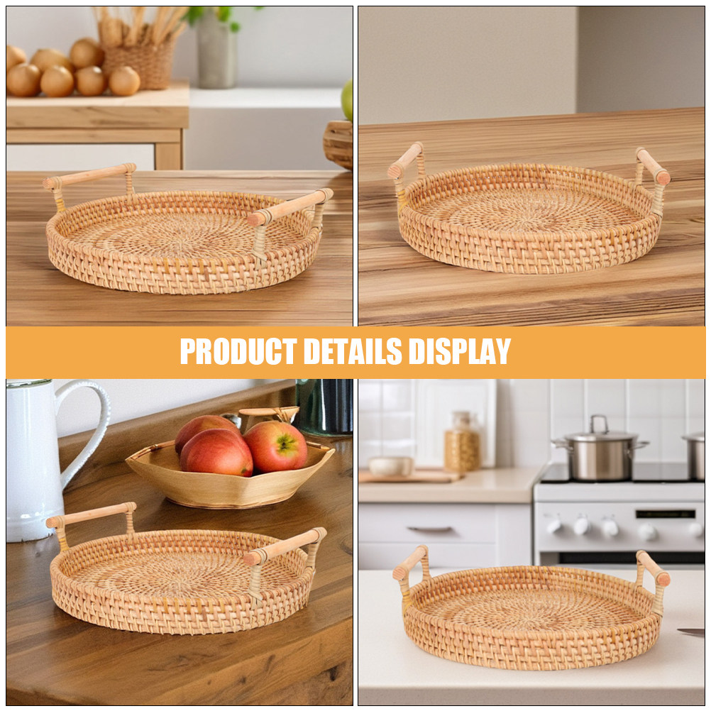 ถาดหวายสานทรงกลมขนาด 32 ซม. ทำ - Rattan Tray Handle บทวิจารณ์และราคา