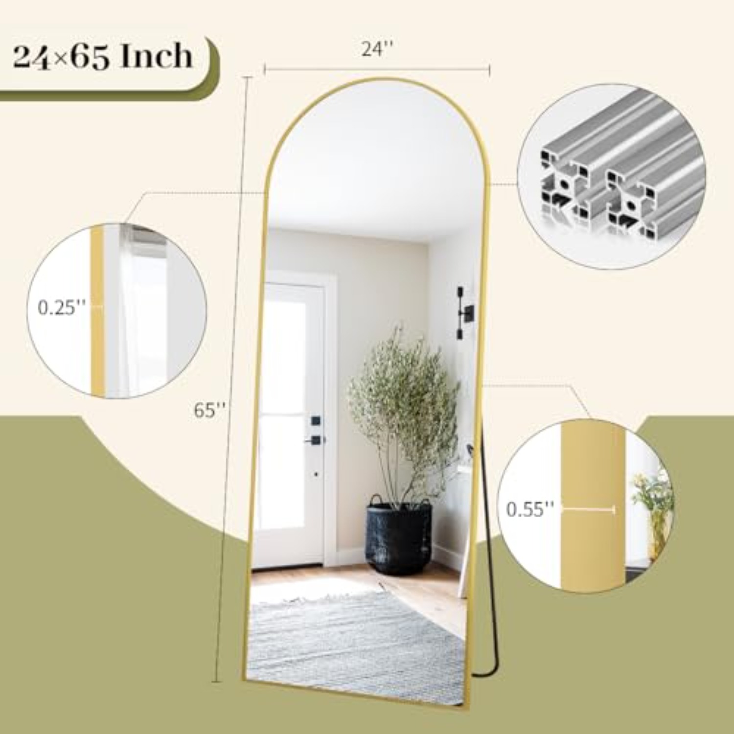 กระจกเงาทรงโค้งแบบตั้งพื้นพร้อ - Arch Mirror Leaning บทวิจารณ์และราคา