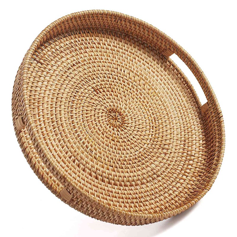 ถาดเสิร์ฟหวายทรงกลม ถาดออตโตมั - Rattan Tray Handle บทวิจารณ์และราคา