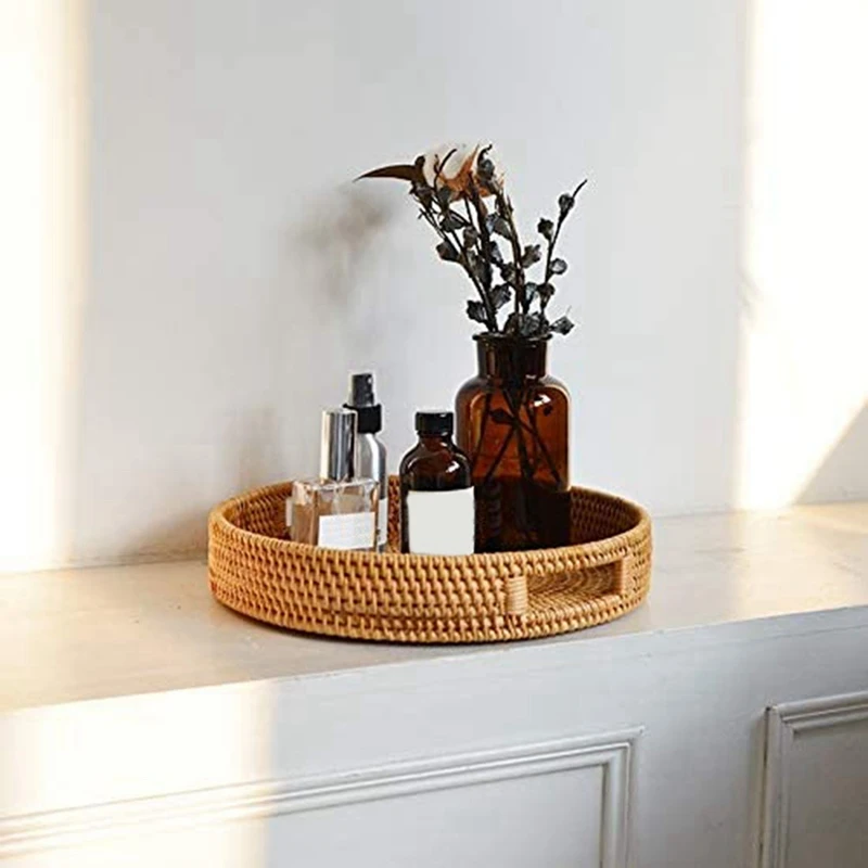 ถาดเสิร์ฟหวายทรงกลม ถาดออตโตมั - Rattan Tray Handle บทวิจารณ์และราคา