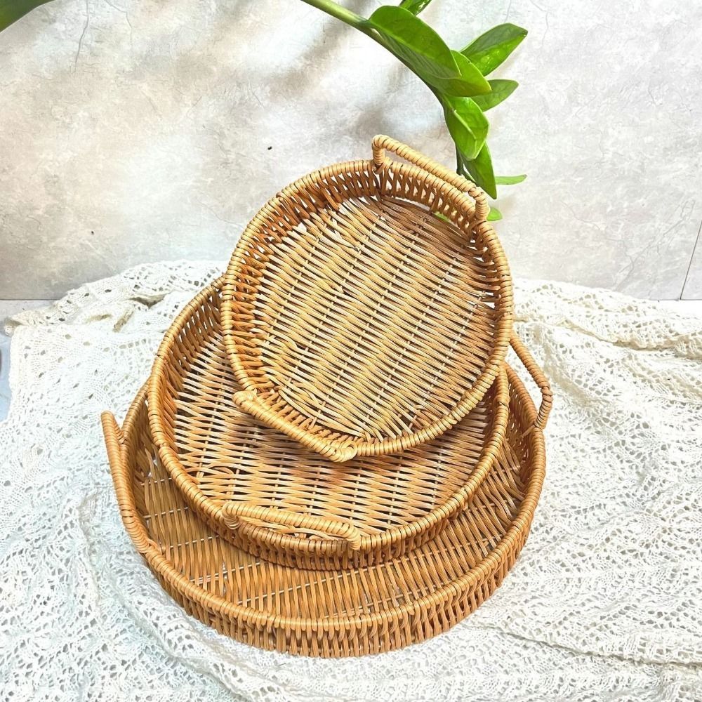 ตะกร้าเก็บของหวายเทียมขนาดใหญ่ - Rattan Tray Handle บทวิจารณ์และราคา